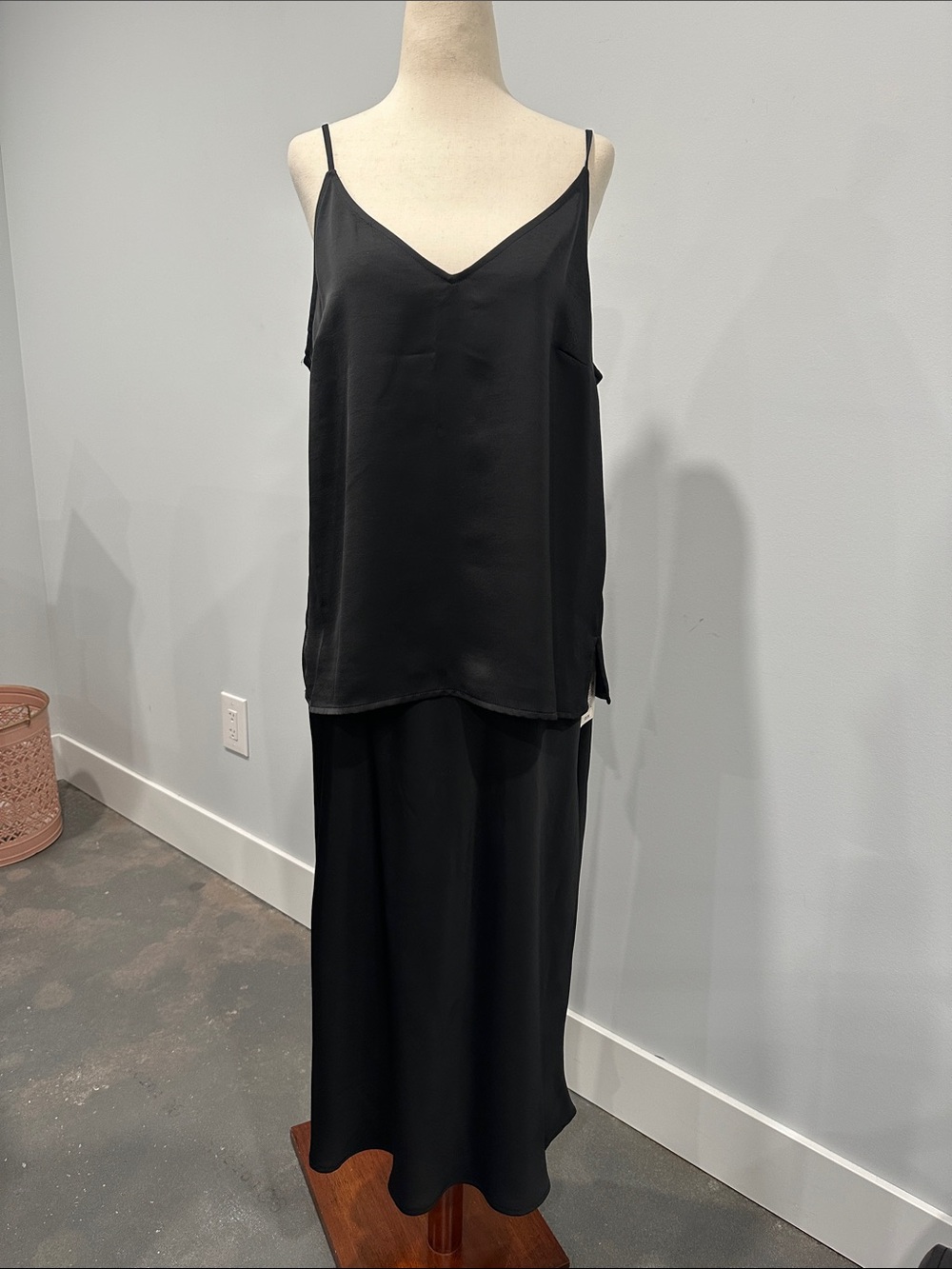 Black Satin Tank Top + Skirt Set